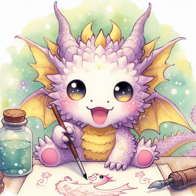 可愛くて悪戯っぽい龍を薄い色の水彩画風に描いて (1).jpg
